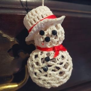 ⭐LAST DAY⭐ 2 Vintage Crochet Starched Snowman Christmas Ornament
